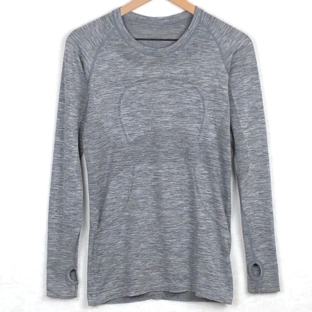 LULULEMON Swiftly Tech Long Sleeve Crew Grey Space Dye Athletic Top Sz 8 EUC
